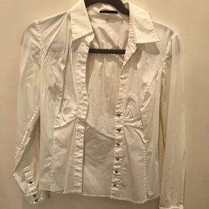 Elie Tahari White Collared Slim Fit Blouse